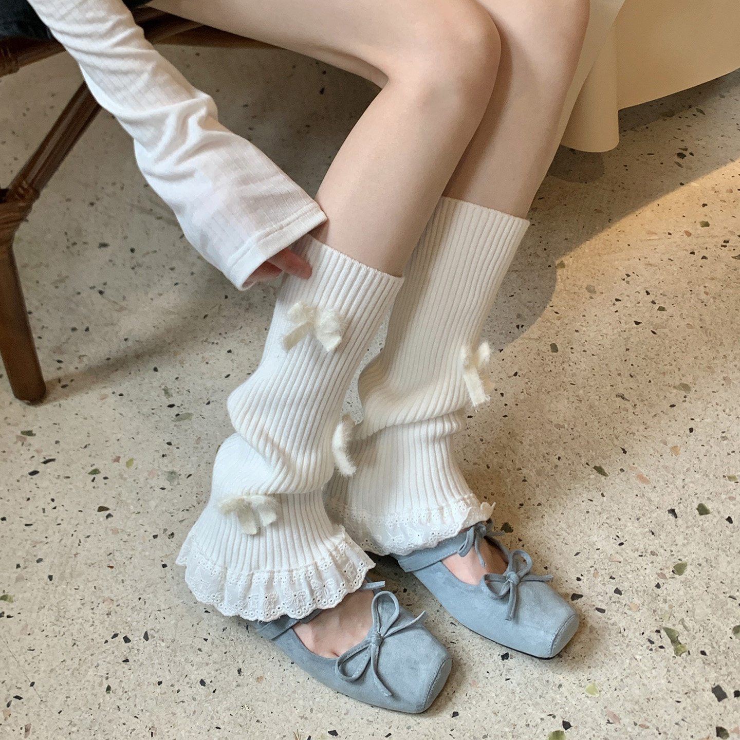 白色蝴蝶结蕾丝袜套女miu系芭蕾少女风日系针织堆堆袜腿套小腿袜,淘宝优惠券,粉丝福利购,淘宝优惠卷