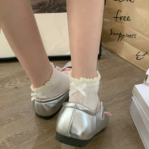 黑色袜子夏季少女甜美后蝴蝶结袜子薄款ins立体浮雕蝴蝶结短袜女 - 图3