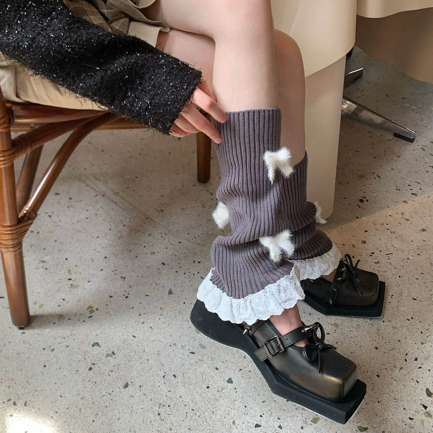 白色蝴蝶结蕾丝袜套女miu系芭蕾少女风日系针织堆堆袜腿套小腿袜,淘宝优惠券,粉丝福利购,淘宝优惠卷