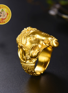 古法足金黄金戒指天语龙吟