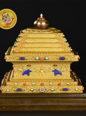 纯铜菩提塔镶嵌宝石12寸