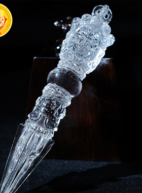 三面普巴带座白水晶橛摆件