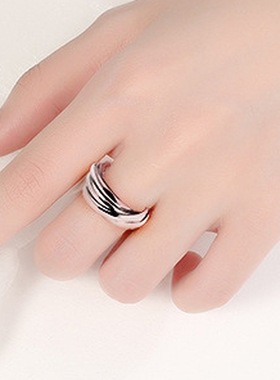 华杰 wish欧美跨境S925银旋转五环女戒指 精美时尚的素银A5圈戒指