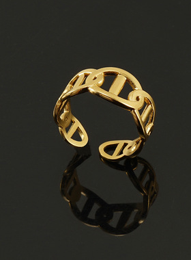 跨境欧美时尚简约几何型开口钛钢戒指 镀18k金不锈钢指环饰品