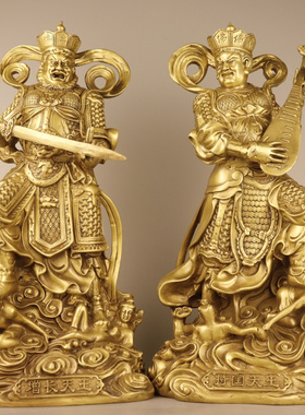 黄铜中式佛堂四大天王金刚摆件