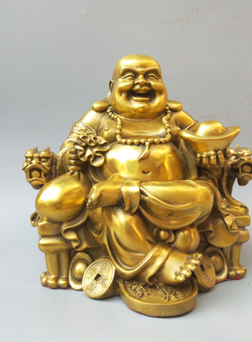 弥勒佛平安笑佛招财客厅黄铜摆件