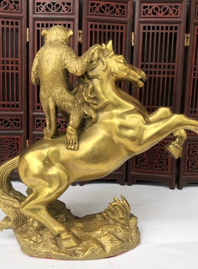 铜猴骑马马上封侯招财书房摆件
