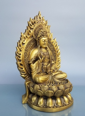 坐莲火焰福字铜观音菩萨摆件家居