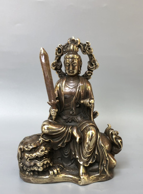 仿古铜文殊普贤菩萨坐像佛堂摆件