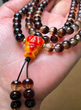 玳瑁色108佛珠链手串佛珠黄金甲项链清晰可见文玩手串中式收藏