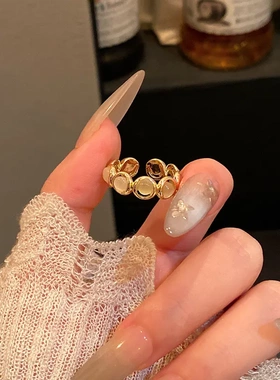 轻奢小众高级感猫眼石戒指女开口可调节食指戒网红同款指环