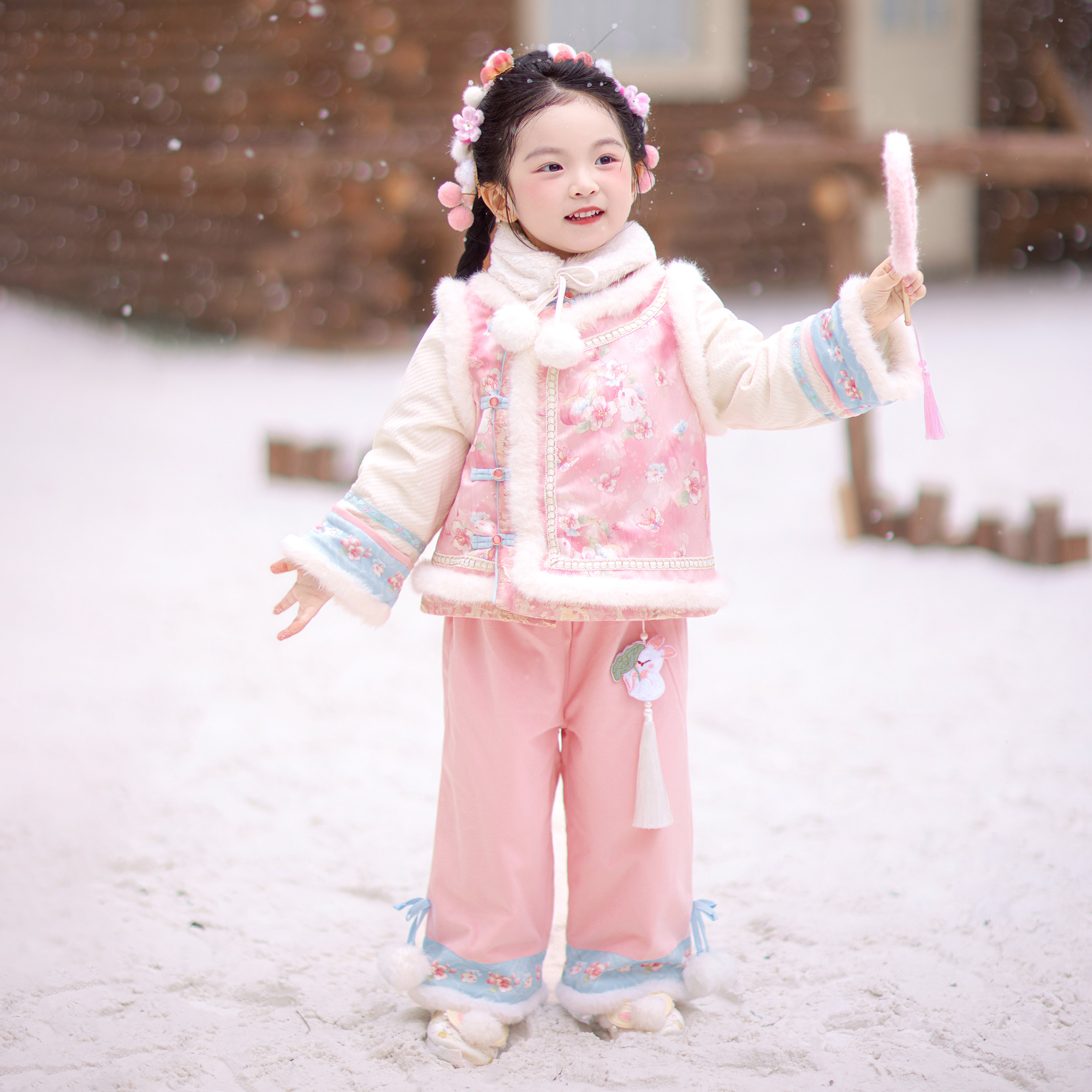 兮兮家汉服女童冬季新款国风新中式裤子套装加厚绒拜年服唐装雪桃,淘宝优惠券,粉丝福利购,淘宝优惠卷