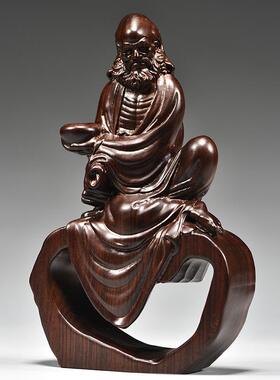 黑檀木雕达摩师祖佛像摆件人物禅意玄关博古架客厅中式装饰工艺品