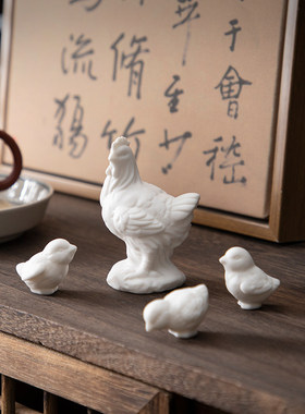 陶瓷母鸡小鸡招财吉祥物摆件