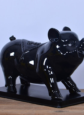 黑色陶瓷小猪摆件吉祥物化解补角