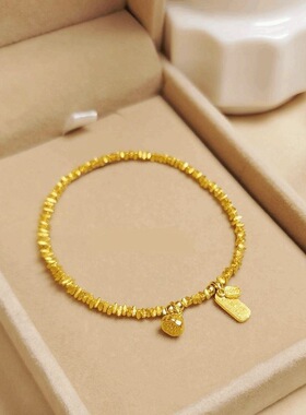 小红书同款碎银几两手链无事牌福牌潮24K镀金手链DIY手串