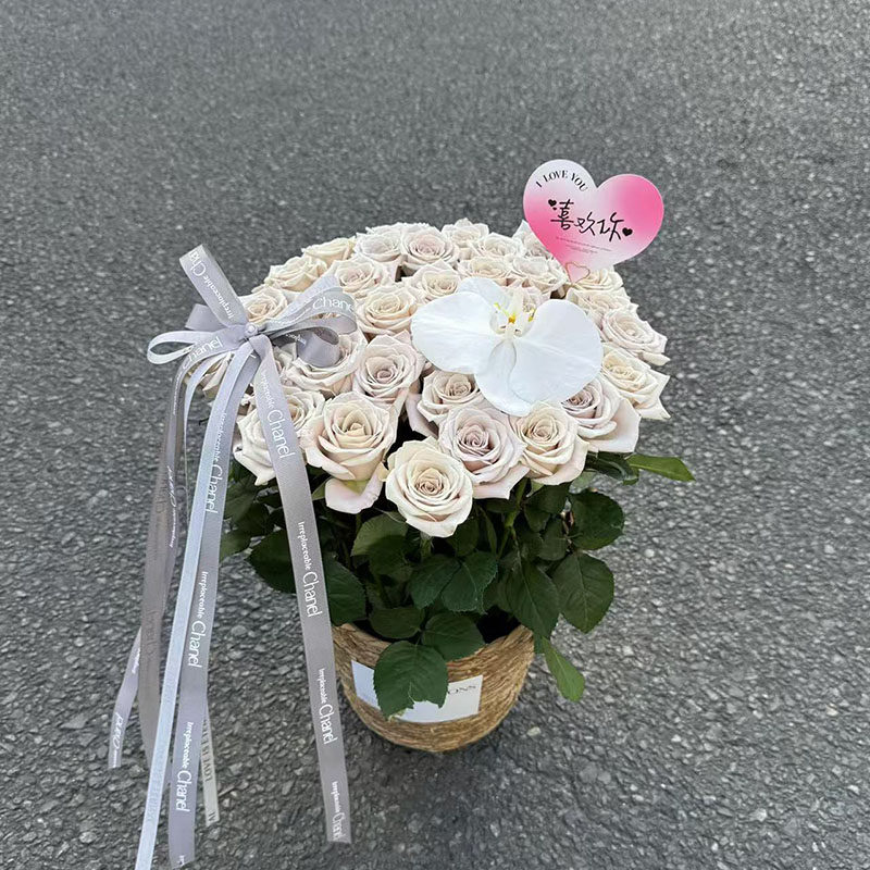 【小时达】99朵红玫瑰法式草编抱抱桶生日花束鲜花速递同城送女友,淘宝优惠券,粉丝福利购,淘宝优惠卷