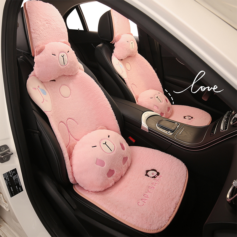可爱卡皮巴拉汽车坐垫保暖加厚卡通女冬季单座座椅套车垫毛绒座垫 - 图3