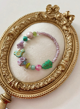 紫丁香与夜莺 捷克琉璃珠小鸟弹力绳手链原创设计手工琉璃手链