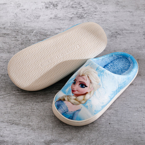 迪士尼儿童女冬季棉拖鞋卡通公主室内居家保暖包跟中大童女孩拖鞋 - 图2