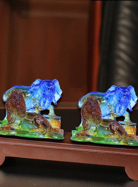 集雅轩宋韶光大师2026马年吉祥物生肖属虎 狮象守富 琉璃吊坠礼品