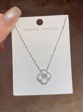 时尚甜美气质微镶贝壳花朵项链