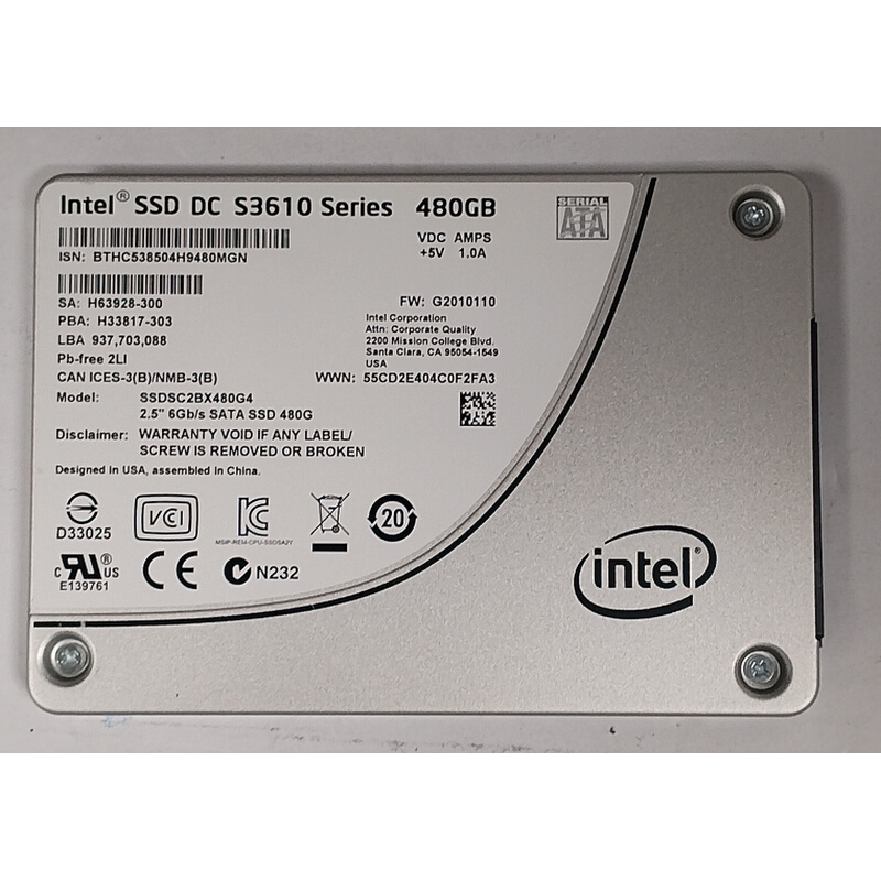 S3610 480G 6G SATA SSDSC2BX480G4 满寿命 提供测报服务器 - 图0