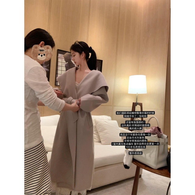 POET WONG【秀场大衣】拱针工艺高品质M*ax mara翻领系带羊毛大衣