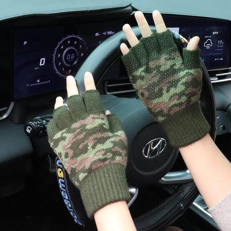 新款防滑半指手套男冬季保暖加厚毛线防寒骑行开车露五指休闲帅气,淘宝优惠券,粉丝福利购,淘宝优惠卷
