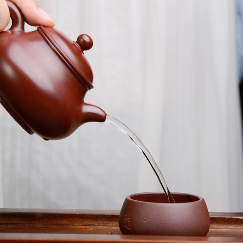 御壶 宜兴紫砂壶 纯全手工茶壶 原矿朱泥大红袍小品潘壶功夫茶具 - 图0