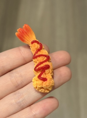 【仿真甜点系列】迷你可爱炸虾造型树脂摆件创意桌面装饰