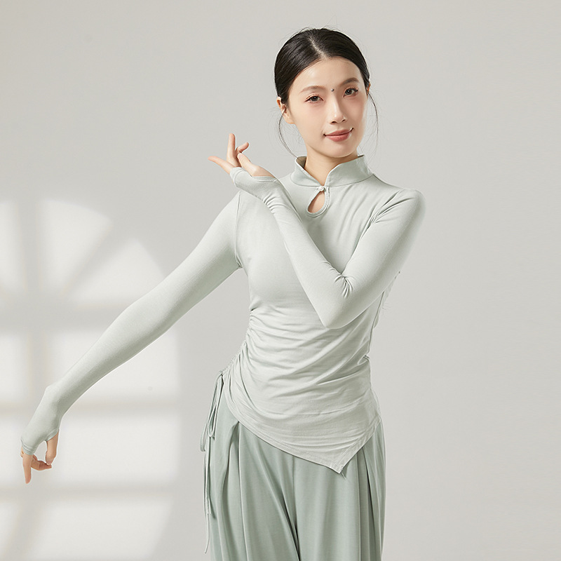 古典舞练功服长袖旗袍领修身上衣舞蹈服中国风舞演出服老师上课 - 图1