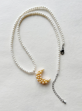 原创天然淡水珍珠月亮吊坠项链