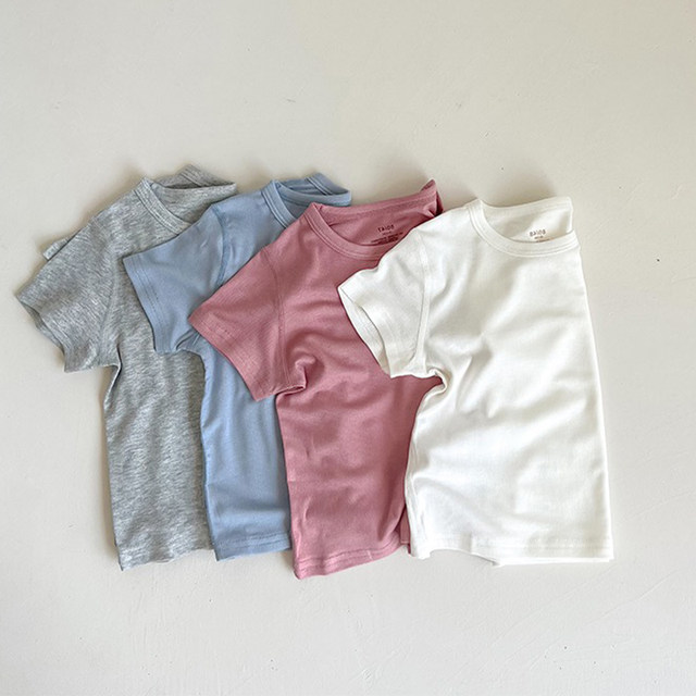 Children's T-shirt, cotton, soft, high elastic, solid color, short-sleeved, men and women's summer new style, versatile thin top