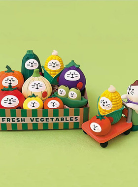 日式猫Zakka微缩场景道具摆件仿真蔬果玉米番茄猫潮玩工艺品装饰