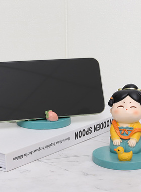 中式可爱唐仕女桌面树脂创意摆件手机架