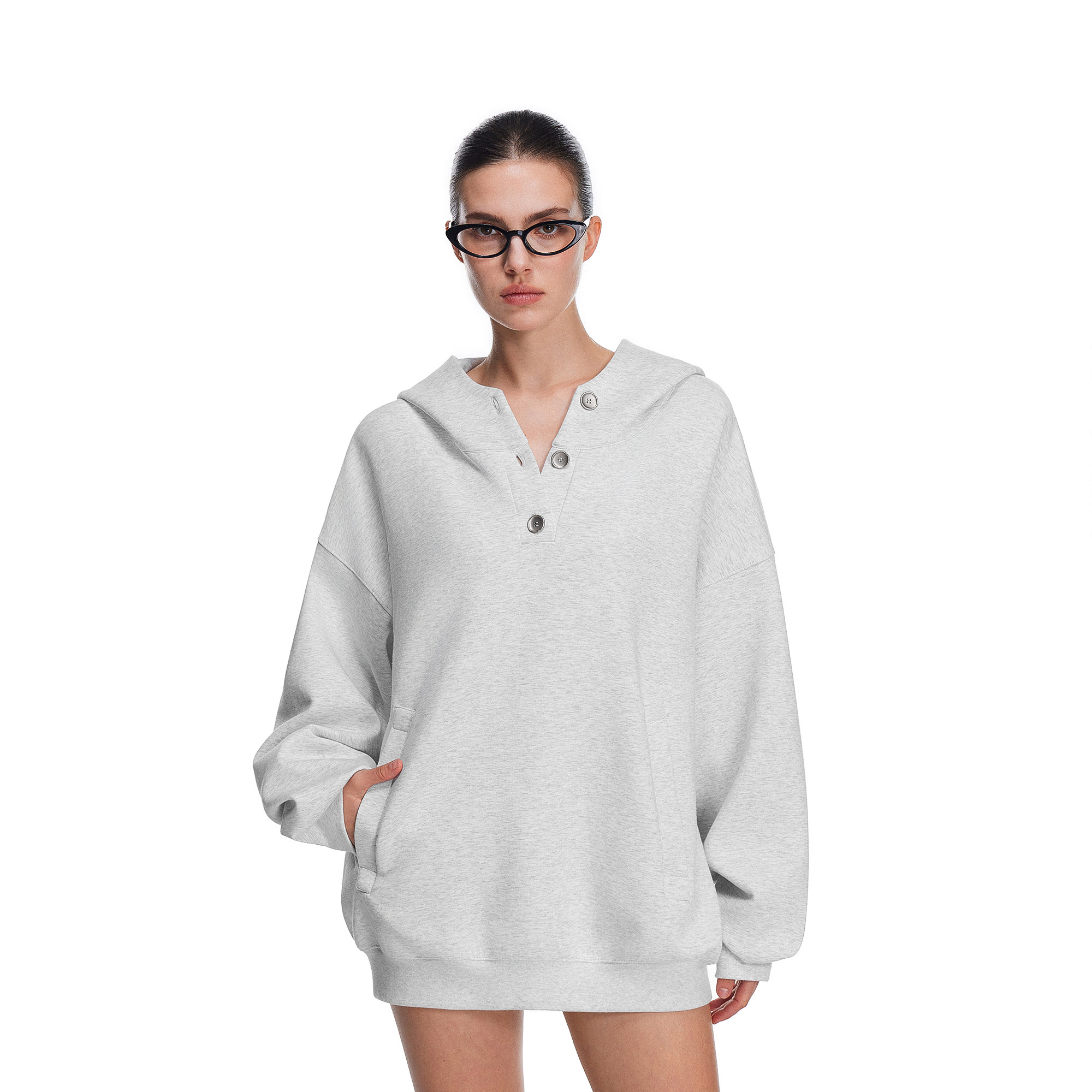 FDR官方店 7A抗菌纽扣空气层连帽卫衣外套男女秋季重磅保暖上衣