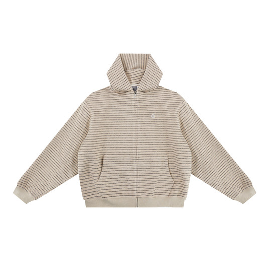 林秋楠同款 FDR秋季独特上衣男chic长袖毛领条纹连帽卫衣外套女款