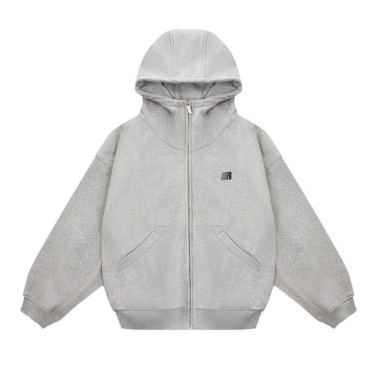 FDR秋季灰色拉链开衫上衣男情侣重磅高领空气层连帽卫衣外套女款