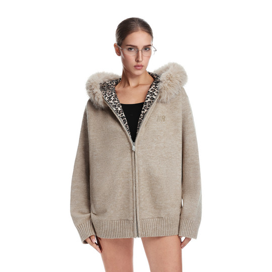 FDR official store fur collar leopard print sweater jacket