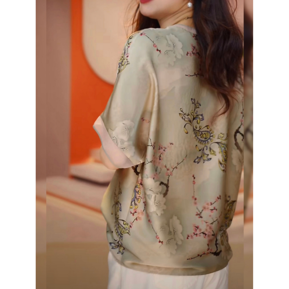 高级感时尚印花T恤女夏季新款妈妈宽松气质显瘦雪纺小衫短袖上衣,淘宝优惠券,粉丝福利购,淘宝优惠卷