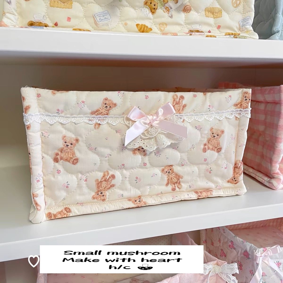 爱心绗缝收纳篮自制面料桌面收纳盒蝴蝶结织物立体整理篮小号ins,淘宝优惠券,粉丝福利购,淘宝优惠卷