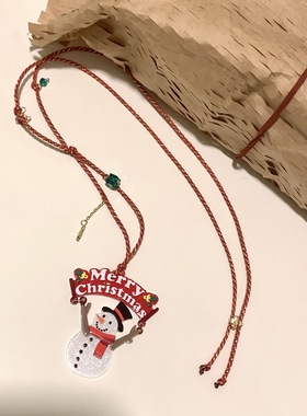 爆款圣诞米珠项链合金滴油圣诞老人雪花吊坠锁骨链