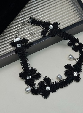 草莓项链可爱少女ins风蝴蝶结锁骨链甜酷黑色蝴蝶结蕾