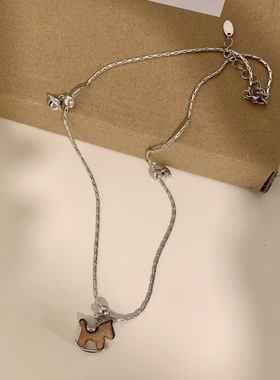 法式轻奢渐变虎眼石隔珠简约气质复古小众颈链天然石毛衣链木马项