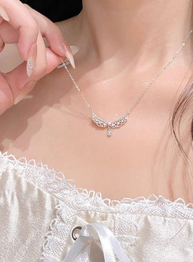 925银法式镂空翅膀水滴精致项链