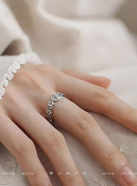 925银精致古风樱花九尾狐戒指女