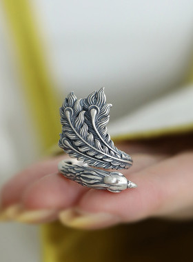 925银复古凤凰民族风小众戒指女