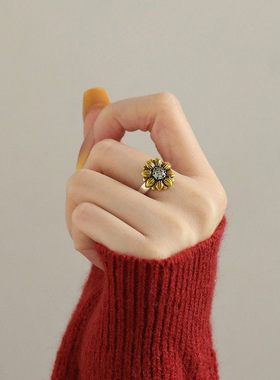 925银复古菊花高级感中式戒指女