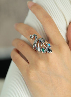 925银复古孔雀玉髓高级感戒指女